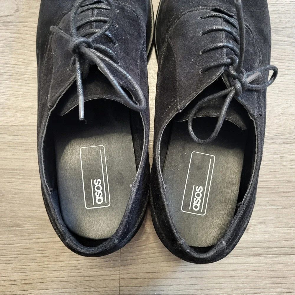 ASOS Mens Black Faux Suede Oxford Dress Shoes Lace Up Formal Almond Toe SIZE 9‎